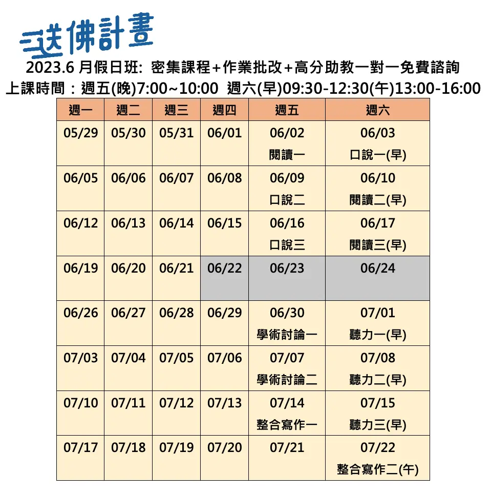 6月送佛托福假日班
