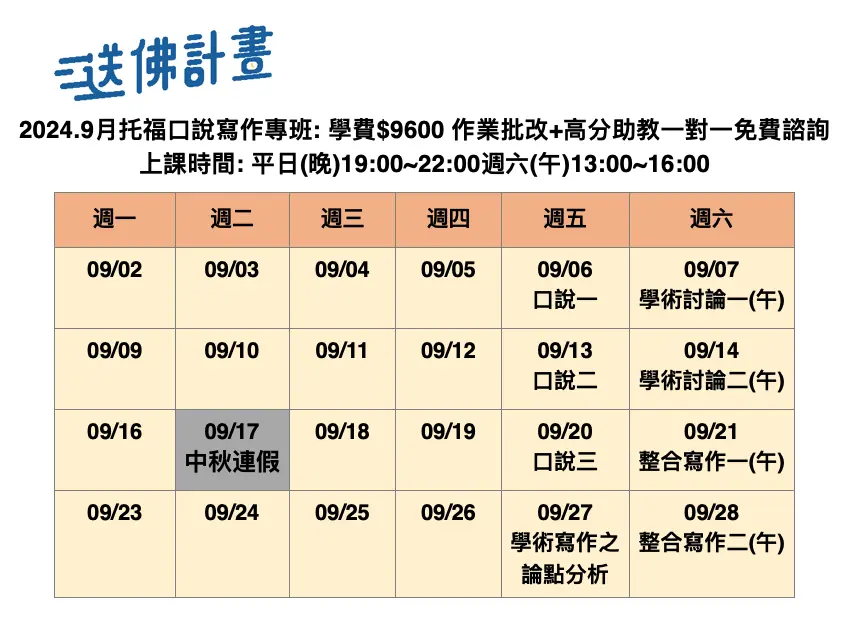 送佛托福口說寫作專班