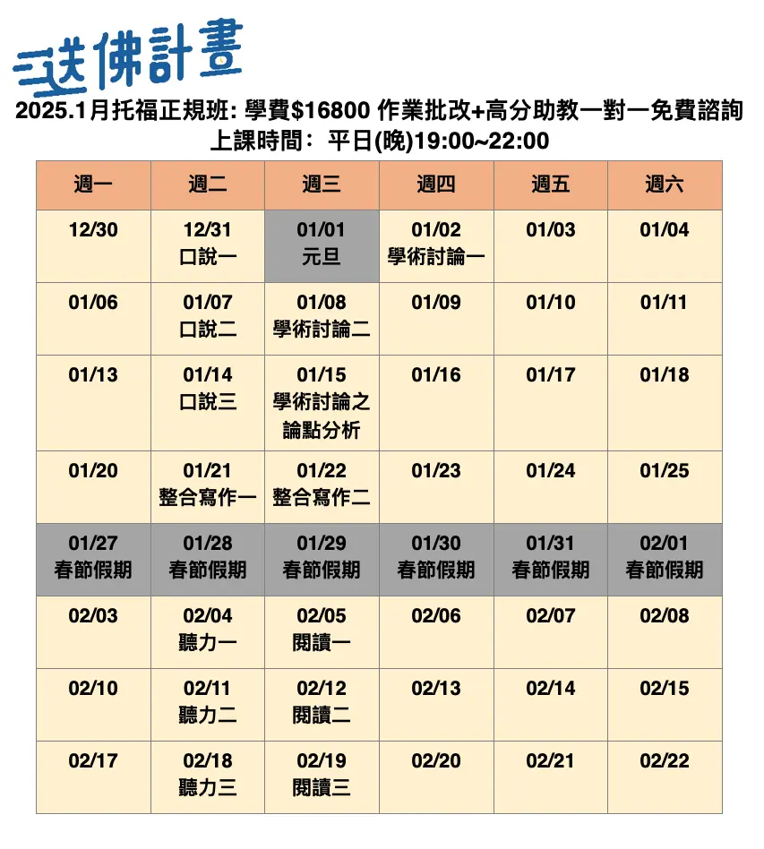 送佛1月托福正規班